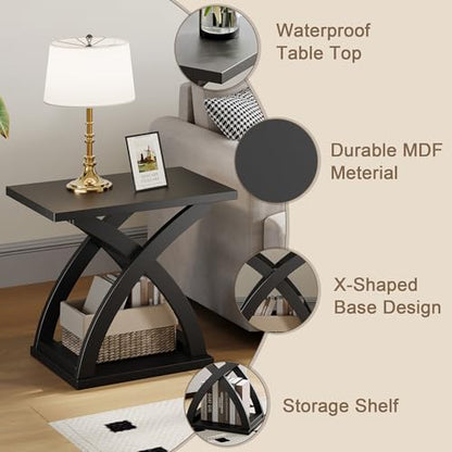 End Side Table Set of 2, Modern End Table with Storage Shelf, X-Design Side Table Living Room