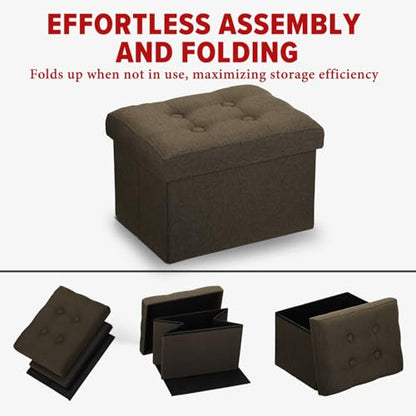 Ottoman Storage Ottoman with Storage Small Foot Rest Stool Under Desk Stool Short Folding Footrest Linen Cloth Brown 16X12X12IN