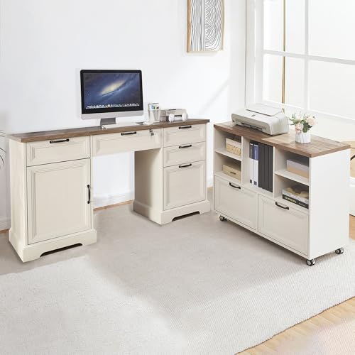60" Farmhouse Executive Desk with 40" Mobile File Cabinet, view 2