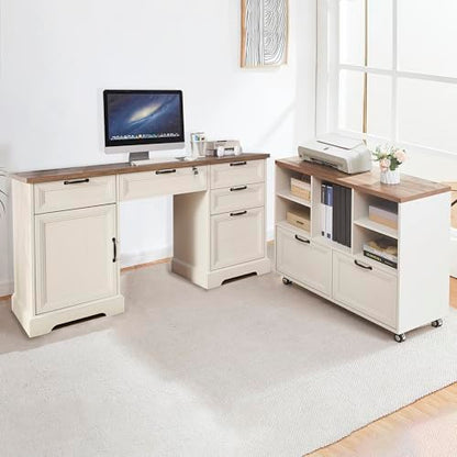 60" Farmhouse Executive Desk with 40" Mobile File Cabinet, view 2