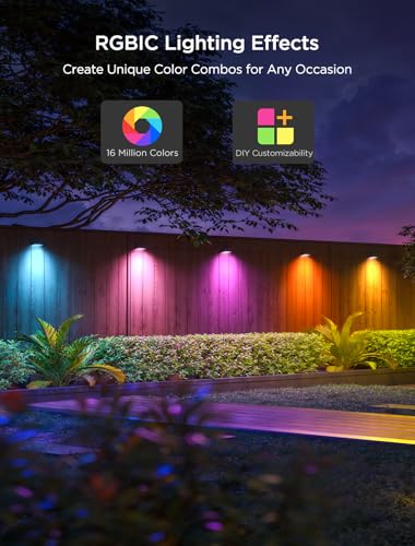 Govee Outdoor Deck Lights, RGBIC Outdoor Lights with 4000K White Light, IP65 Smart Fence Lights with App Control, Voice Control, LED Path Light for Outdoor Decor,Wired 6 Packs (32.8ft)
