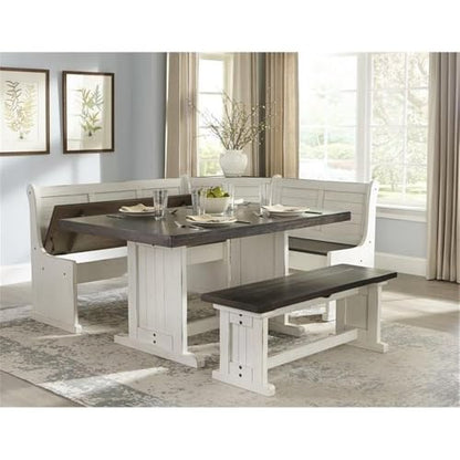 4-Pieces Dining Set Wood, Rectangular in Brown (36" H x 75" W x 56" D) for Kitchen, Dining Room with Table, Reversable Benches, and Storage Space