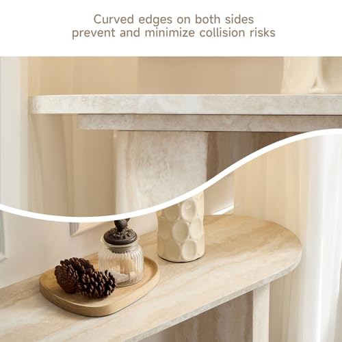55" MDF Console Table for Entryway, Narrow Entryway Table with Faux Mars Marble Pattern, Couch Table Behind Sofa with Curved Legs for Living Room Hallway Foyer