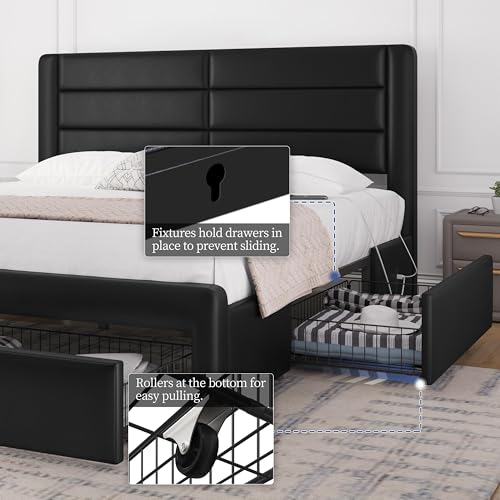 King Upholstered Bed Frame with Storage & Charging, view 6