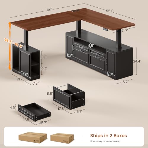 Farmhouse L Shaped Executive Electric Standing Desk with 4 Drawers, view 3