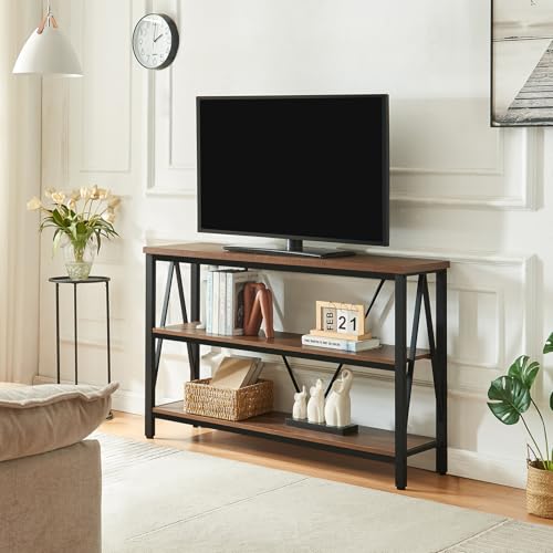 Entryway Console Table, Rustic Console Table with Wide Storage, Industrial Foyer for Entryway with 3-Tier Open Shelves, Entry Tables for Living Room, Hallway, Brown, 47 Inch
