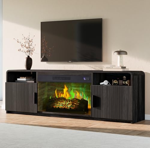 70" Fluted TV Stand with 30" Electric Fireplace, view 2