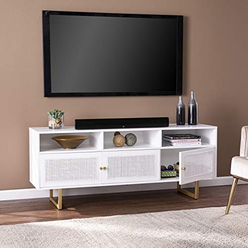 Mursley Media Cabinet with Storage - Transitional Design, White Rattan - Ideal for Living Room, Family Room (MS1094913)