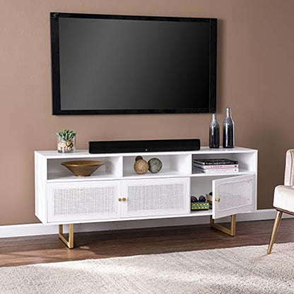 Mursley Media Cabinet with Storage - Transitional Design, White Rattan - Ideal for Living Room, Family Room (MS1094913)