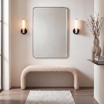 SAFAVIEH Furniture - Tenko Bench - Tan - Solid Wood - Modern Shearling Design - Ideal for Entryway, Bedroom, Living Room, 18.5" Seat Height - Fully Assembled (BCH1300G)