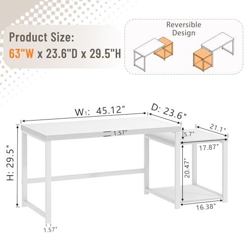 Large White Computer Desk, Home Office Desk with Printer Space & PC Tower Stand, view 3