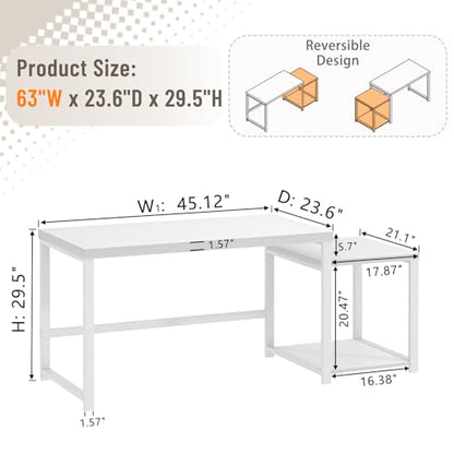 Large White Computer Desk, Home Office Desk with Printer Space & PC Tower Stand, view 3