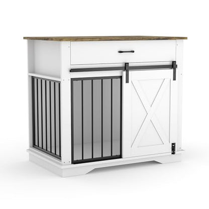 38" Farmhouse Dog Crate Furniture with Sliding Barn Door, view 2