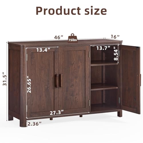 Walnut Sideboard Buffet Cabinet, 46" Arc-Shaped Storage Credenza, view 4