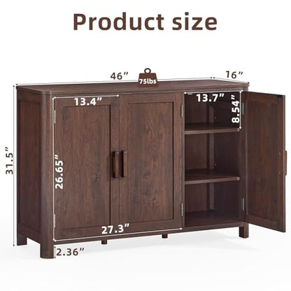 Walnut Sideboard Buffet Cabinet, 46" Arc-Shaped Storage Credenza, view 4