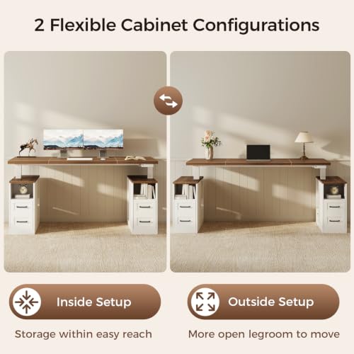 55 Inch Farmhouse Standing Desk with Storage Drawers, Walnut White, view 7