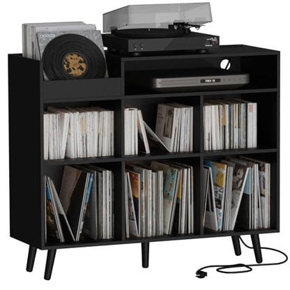 Large Record Player Stand with Vinyl Storage Cabinet, view 2
