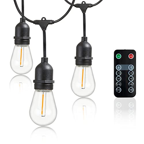 LED String Lights with Weatherproof Technology, Dimmable with Wireless Remote Control, 48ft and 16 (15+1 Free) LED Light Bulbs Included, Black (CSTRINGLEDDIM)