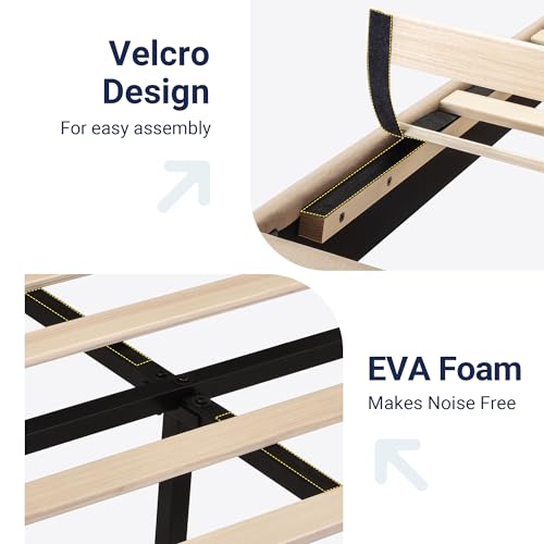 Queen Size Platform Bed Frame with Fabric Upholstered Headboard, view 6