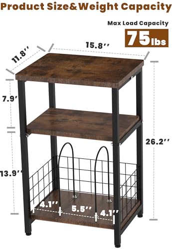 Record Player Stand, 3 Tier Side End Table with Vinyl Record Storage Basket, Turntable up to 100 Albums Record Shelf Display Holder Cabinet for Living Room, Bedroom, Office, Black
