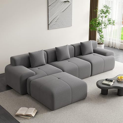 120" Cloud Modular Sectional Couch,Boneless Sofa,L-Shape Upholstered Sofas with Deep Seat,Modern Cozy Corduroy Couches with Memory Foam,No Assembly Required for Living Room(Dark Grey)