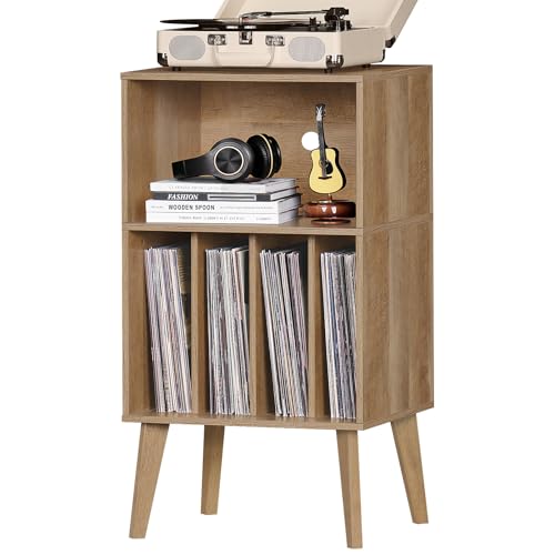 Record Player Stand, Oak Turntable Stand Holds up to 160 Albums, view 2