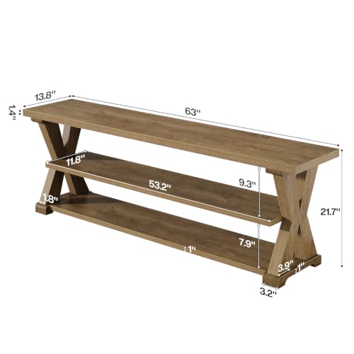 63-Inch Farmhouse TV Stand for 55/60/65/70-Inch TVs, 3-Tier, view 4