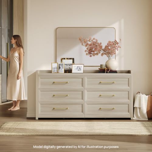 6 Drawer Dresser for Bedroom-56.4" Extra-Wide Wood Chest of Drawers, view 5