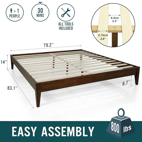 Acacia Mervyn Solid Wood Bed Frame Without Headboard, King Size, Chocolate, view 3
