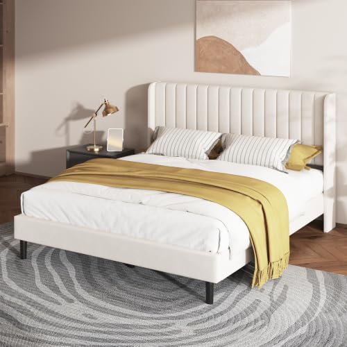 Queen Bed Frame with Vertical Channel Tufted Headboard & Wingback, view 7