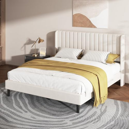 Queen Bed Frame with Vertical Channel Tufted Headboard & Wingback, view 7