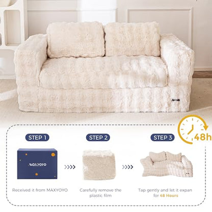 Loveseat Sofa Couch, Upholstered Bean Bag Chair Cloud Seat for Adults, Boneless Couch with Cushion & Pillows, Sofa in A Box, No Assembly Required, Bubble Beige, 2-Seat