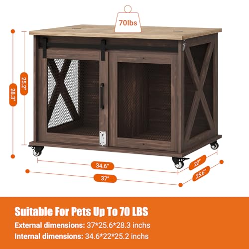 37"Dog Cage, Farmhouse Dog Crate Furniture with Sliding Barn Door, view 7