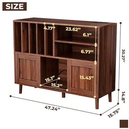 XL Record Player Stand with Sliding Doors,500+ Vinyl Record Storage Cabinet, view 4
