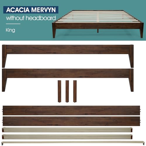 Acacia Mervyn Solid Wood Bed Frame Without Headboard, King Size, Chocolate, view 7