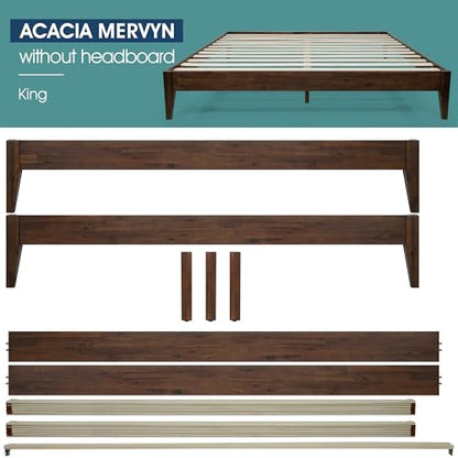 Acacia Mervyn Solid Wood Bed Frame Without Headboard, King Size, Chocolate, view 7