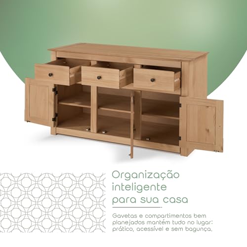 Solid Wood Sideboard Buffet Cabinet with 3 Drawers and 3 Doors, view 7