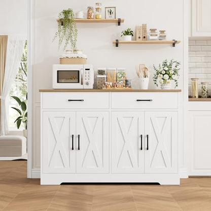 47" W Kitchen Sideboard Buffet Cabinet with Storage Drawers, White, view 6