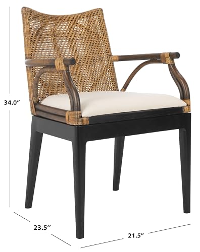 SAFAVIEH Furniture - Gianni Rattan Arm Chair - Brown & Black - Solid Wood - Coastal Open-Arm Design - Ideal for Living Room, Sunroom, Bedroom, 19.8" Seat Height (SEA4011A)
