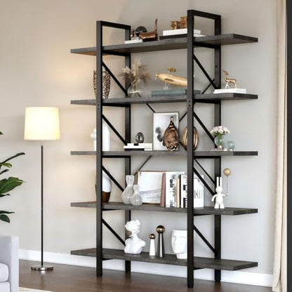 5-Tier Bookshelf, 70.9" Tall Bookshelves Vintage BookCases with 5 Shelves Display Storage Shelves for Home Office, Living Room, Charcoal Gray