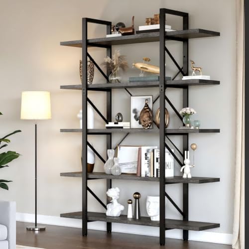 5-Tier Bookshelf, 70.9" Tall Bookshelves Vintage BookCases with 5 Shelves Display Storage Shelves for Home Office, Living Room, Charcoal Gray