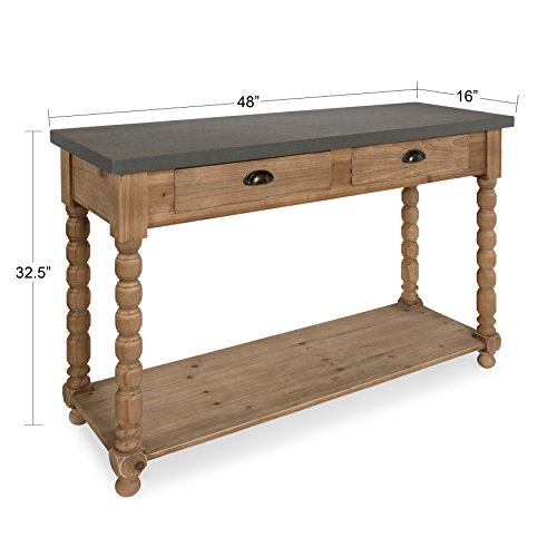Rutledge Farmhouse Chic Two Drawer Console Table, Rustic Wood Base and Concrete Gray Top
