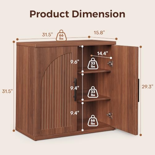 31.5" Fluted Walnut Buffet Cabinet Sideboard with Storage, view 3