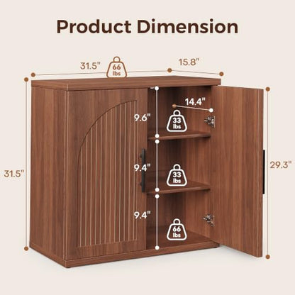 31.5" Fluted Walnut Buffet Cabinet Sideboard with Storage, view 3