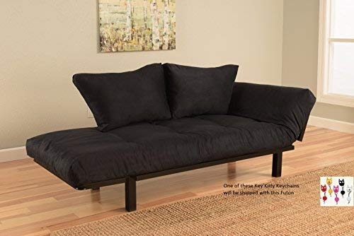 Best Futon Lounger Sit Lounge Sleep Smaller Size Furniture is Perfect for College Dorm Bedroom Studio Apartment Guest Room Covered Patio Porch. Key Kitty Key Chain Included. (Black)