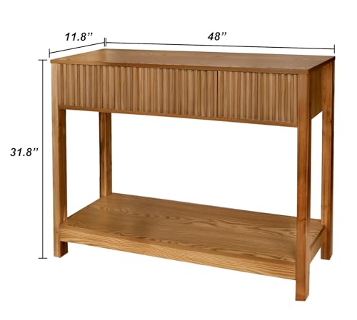 Fluted Console Table with Storage, 48" Long Entryway Slim Sofa Table Behind Couch Entry Tables, Narrow Wood Hallway Modern Living Room Couch Foyer Entrance Tables Brown