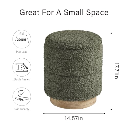 Round Boucle Ottoman Olive Green, view 4