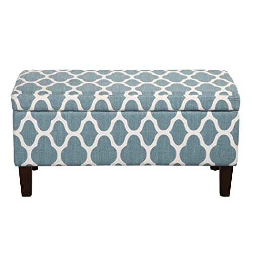 36" Storage Ottoman Bench with Hinged Lid - Teal Geometric