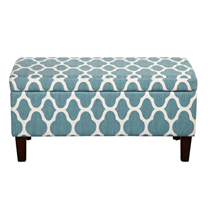 36" Storage Ottoman Bench with Hinged Lid - Teal Geometric