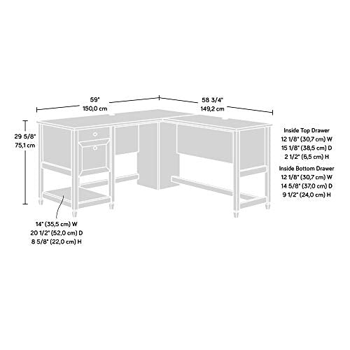 Edge Water L-Shaped Corner Desk with Storage Drawers and Open Shelf, in Chalked Chestnut